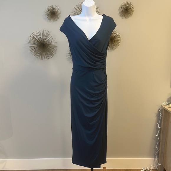 Elegant Ocean Blue Draped Women's Dress - Picture 1 of 4